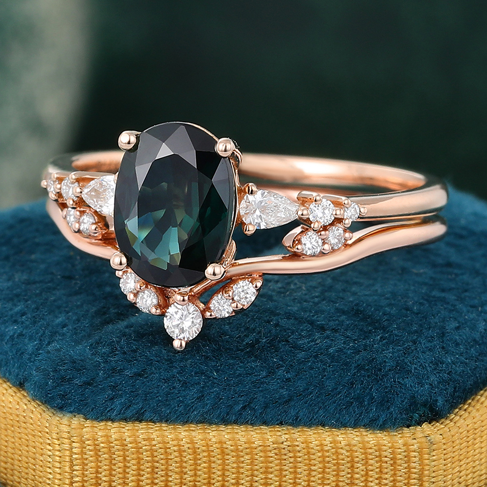 Greenish Blue Sapphire Wedding Ring