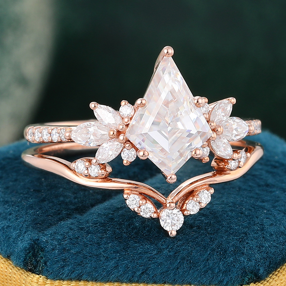 Juyoyo Vintage Kite Cut Moissanite Engagement Ring Set Diamond Wedding Ring Set - 2pcs
