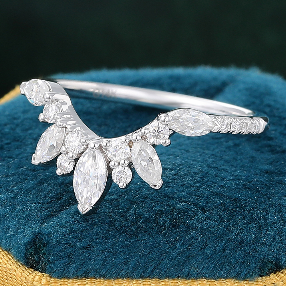 Juyoyo Marquise & Round Cut Moissanite Curved Wedding Band Matching Stacking Ring 14K White Gold