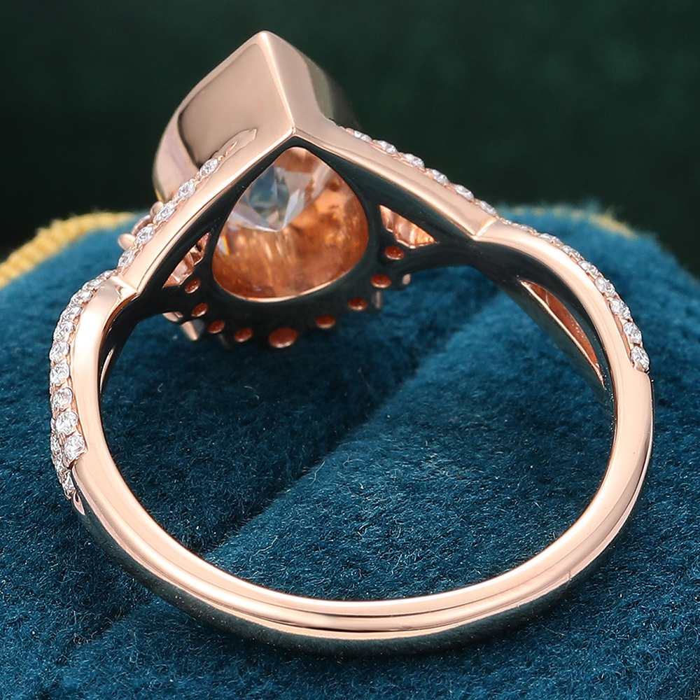 Juyoyo Vintage Pear Shaped Moissanite Engagement Ring Bezel Set Art Deco Twisted Infinity Bridal Ring