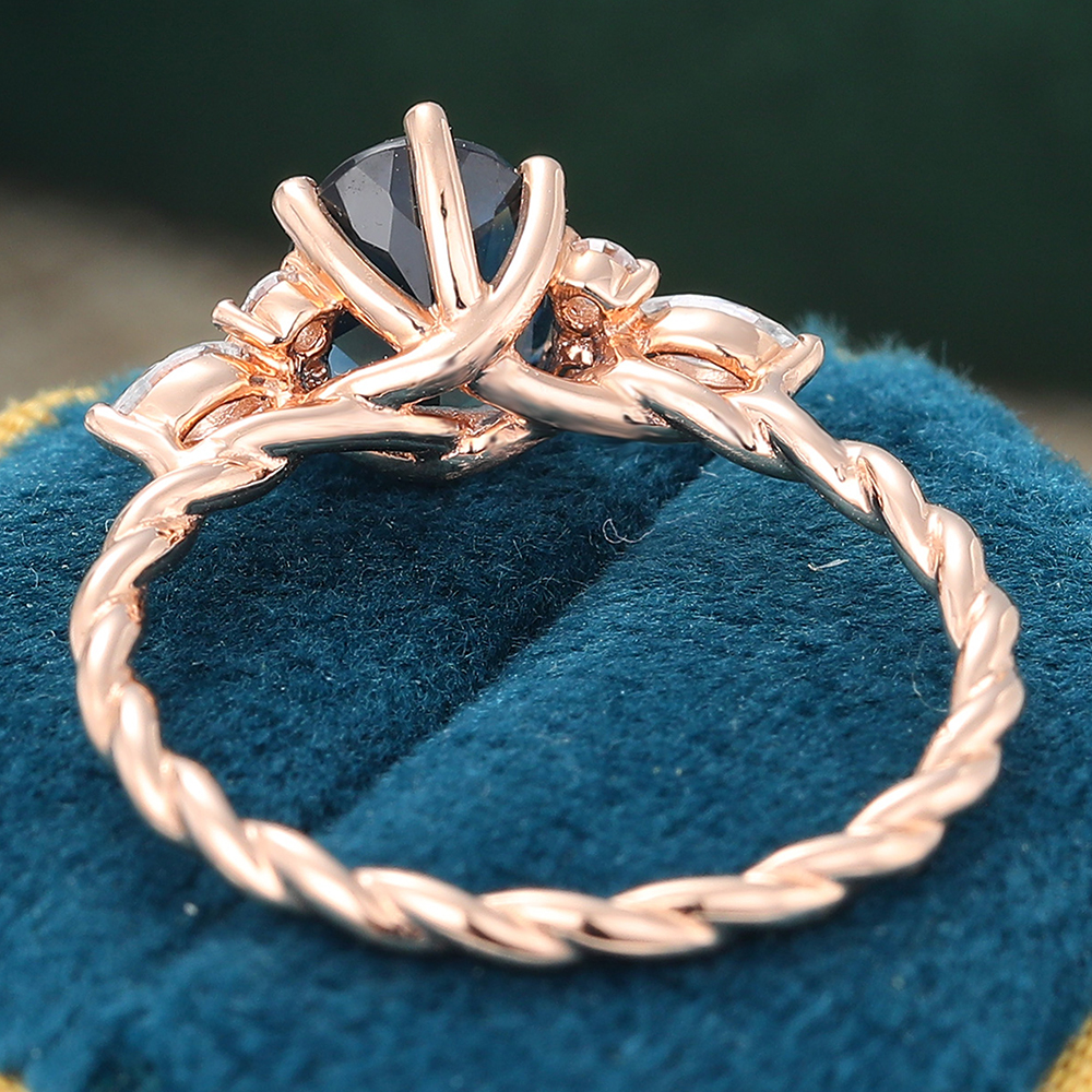 Juyoyo Oval Cut London Blue Topaz and Diamond Ring Twisted Engagement Ring 14K Rose Gold