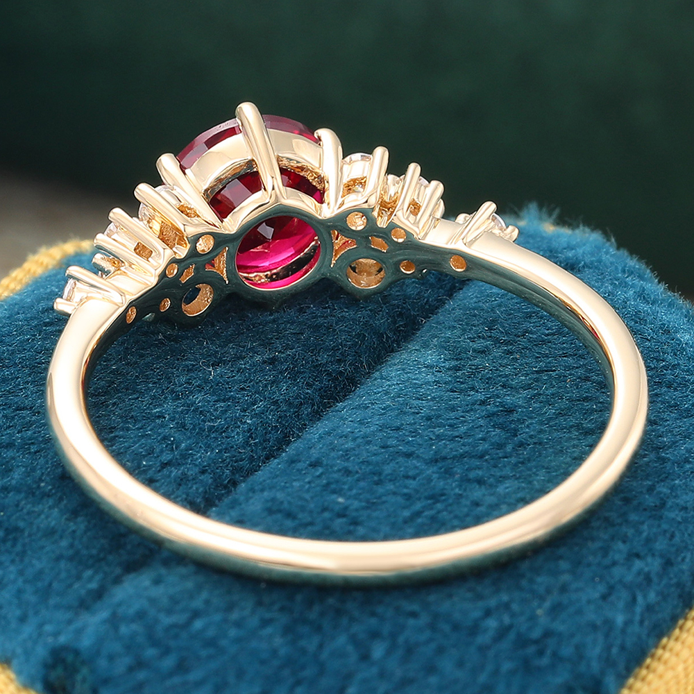 Juyoyo Round Cut Ruby Engagement Ring 14K Gold Diamond Cluster Bridal Ring for Women