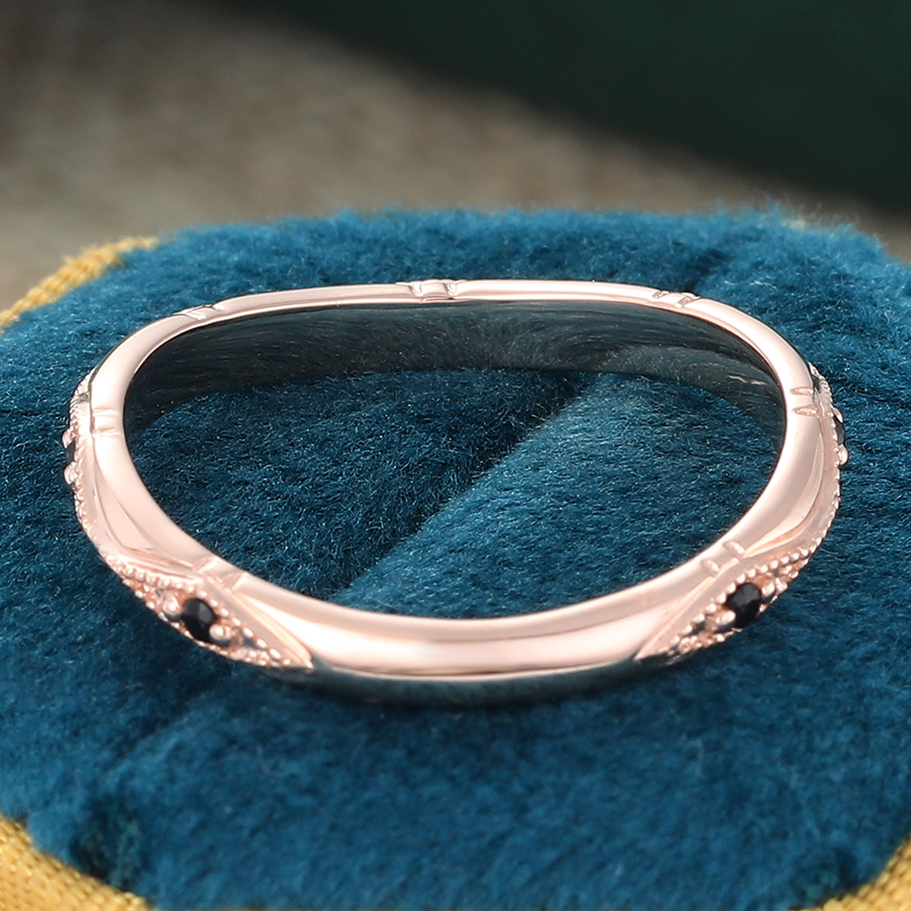 Juyoyo Vintage Black Onyx Wedding Band Rose Gold Stacking Ring for Women & Men