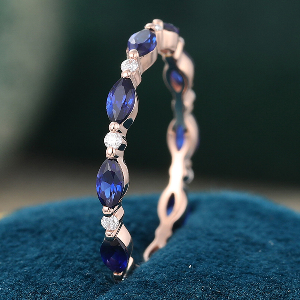 Sapphire & Diamond Eternity Wedding Band Rose Gold Stacking Ring September Birthstone
