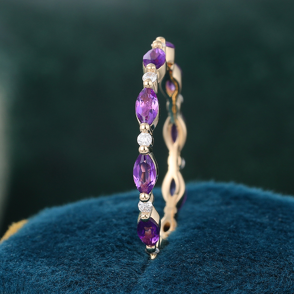 Juyoyo Marquise Cut Amethyst Yellow Gold Stacking Eternity Wedding Band