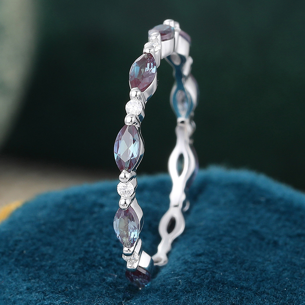 Juyoyo Marquise Cut Alexandrite White Gold Stacking Eternity Wedding Band