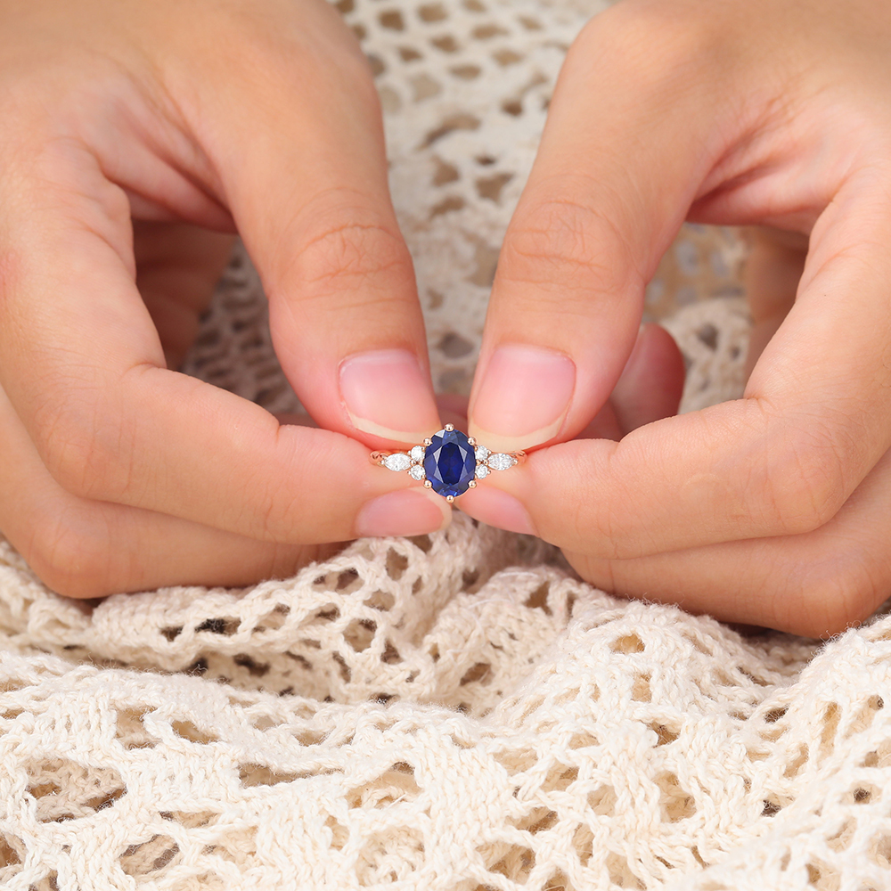 Juyoyo Oval Cut Lab Sapphire Rose Gold Twisted Engagement Ring
