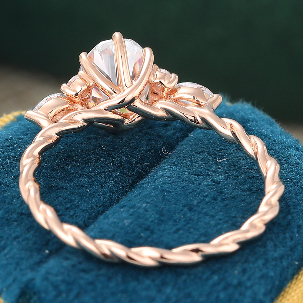 Juyoyo oval cut moissanite rose gold twisted engagement ring