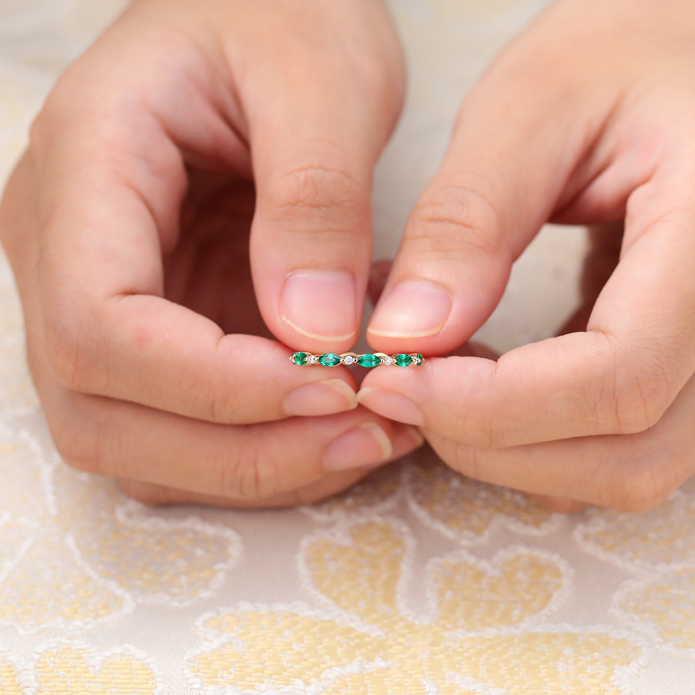 Juyoyo Marquise Cut Emerald Yellow Gold Stacking Eternity Wedding Band