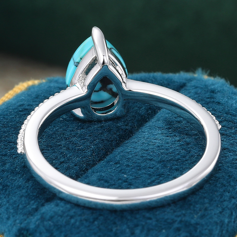 Juyoyo Pear Shaped Turquoise White Gold Engagement Ring December Birthstone Ring for Women & Men