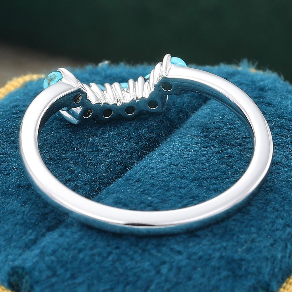 Juyoyo Unique Turquoise Wedding Band 14K White Gold Engagement Band for Women & Men