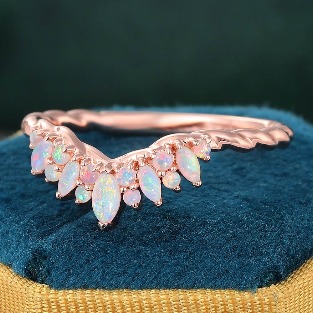 Juyoyo Opal 14K Rose Gold Curved Wedding Band
