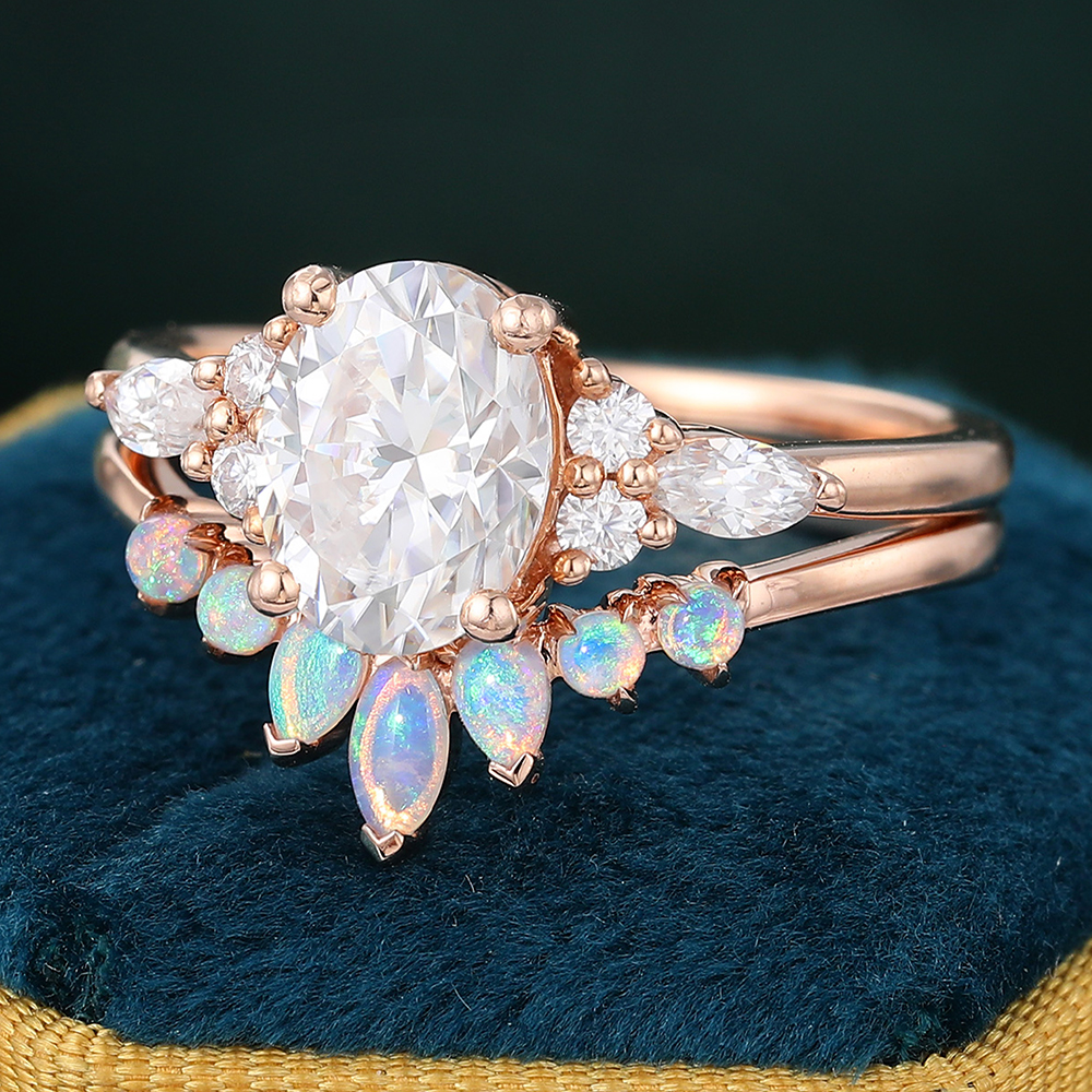 Juyoyo Oval Moissanite Rose Gold Engagement Ring Set