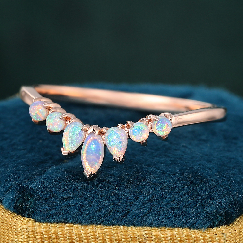 Juyoyo Marquise Cut Opal Rose Gold Curved Wedding Band