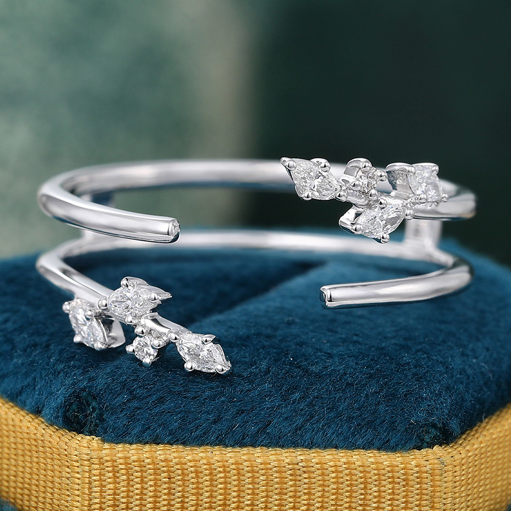 Juyoyo Moissanite Twig Double Bands Matching Ring White Gold Curved Wedding Ring