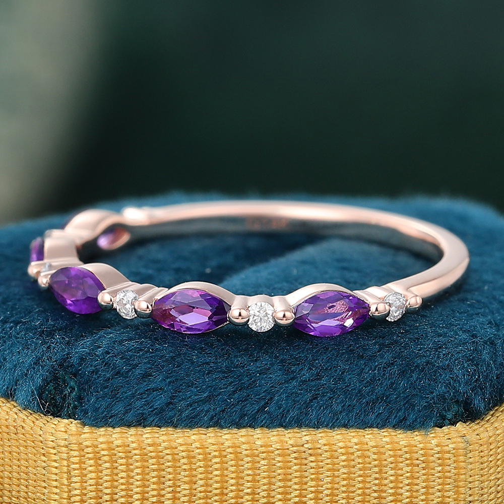 Juyoyo Marquise Cut Amethyst Rose Gold Stacking Half Eternity Wedding Band