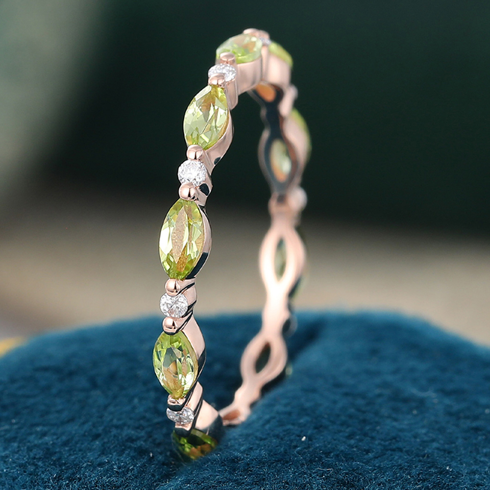 Juyoyo Marquise Cut Peridot Rose Gold Stacking Eternity Wedding Band