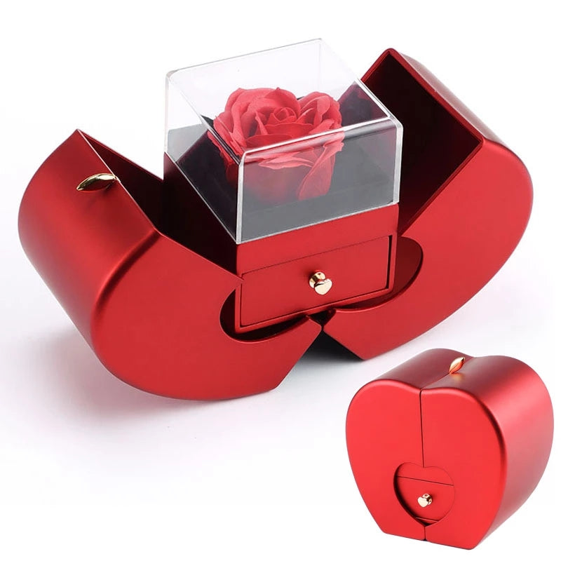 Rose Preserved Flower Christmas Gift Apple Jewelry Box