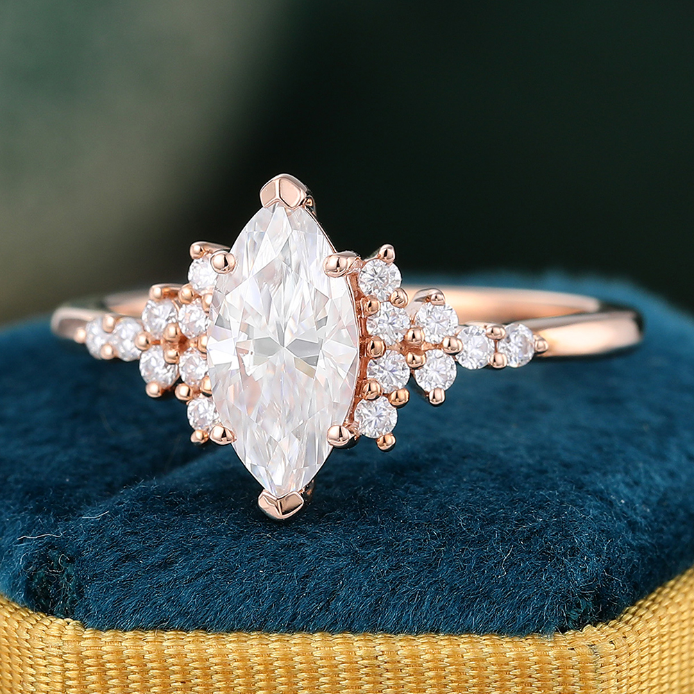 Juyoyo Marquise Cut Moissanite Engagement Ring Vintage Diamond Cluster Ring Anniversary Ring Gift