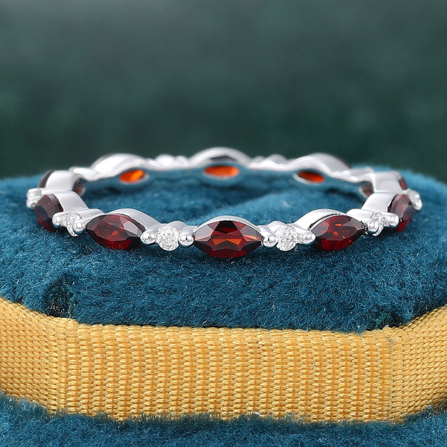 Unique Ruby and Diamond Eternity Wedding Band 14K White Gold July Birthstone Ring