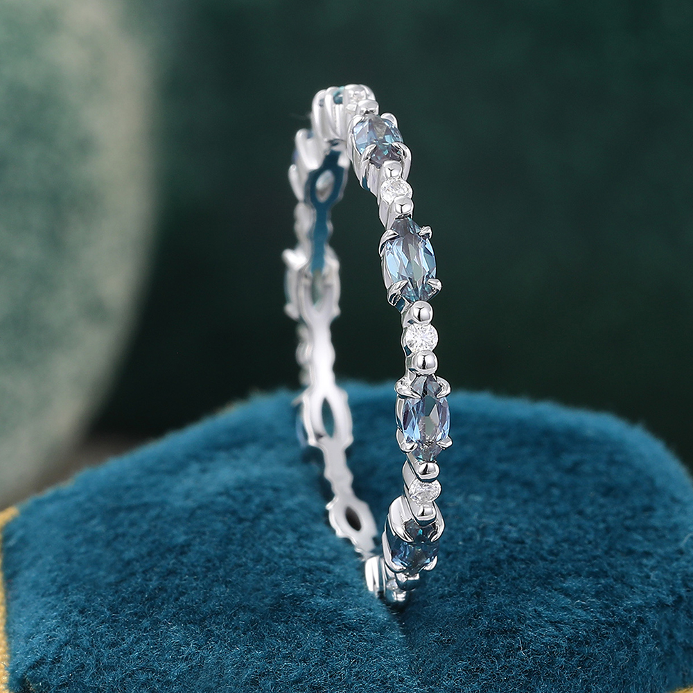 Juyoyo Marquise Cut Alexandrite Wedding Band Eternity Stacking Ring June Birthstone Gift