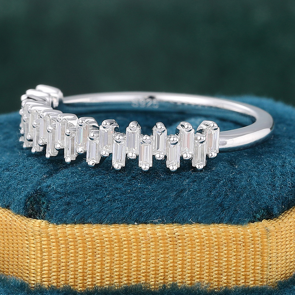 Juyoyo Baguette Cut Moissanite Wedding Band Unique Stacking Ring