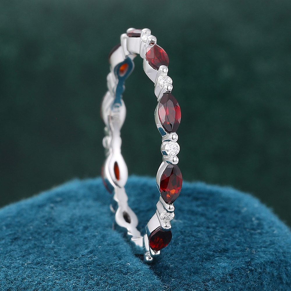 Juyoyo Unique Ruby and Diamond Eternity Wedding Band 14K White Gold July Birthstone Ring