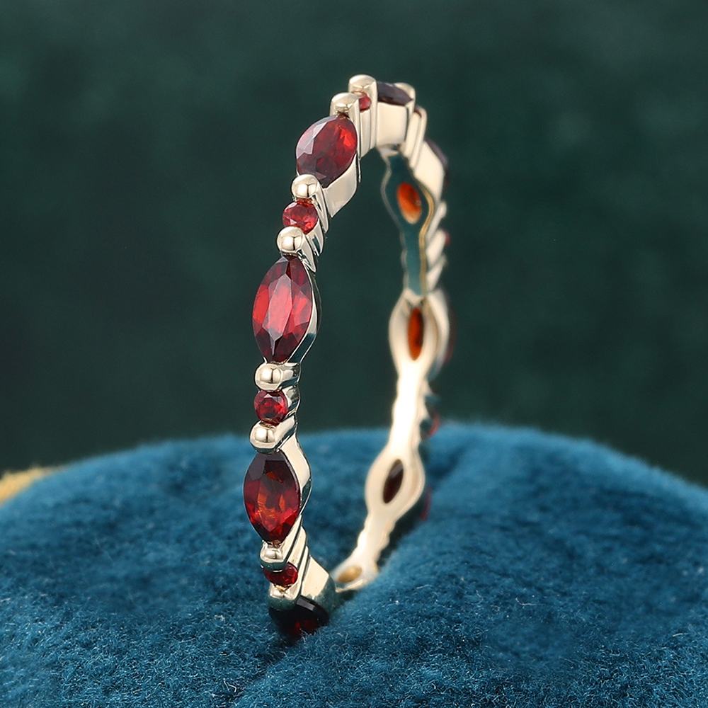 Juyoyo Marquise Cut Ruby Eternity Wedding Band Yellow Gold July Birthstone Stacking Ring