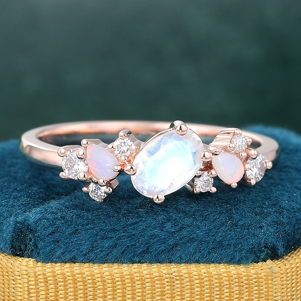 Outlet Multi Gemstone Ring | Aquamarine Moonstone and rose gold ring