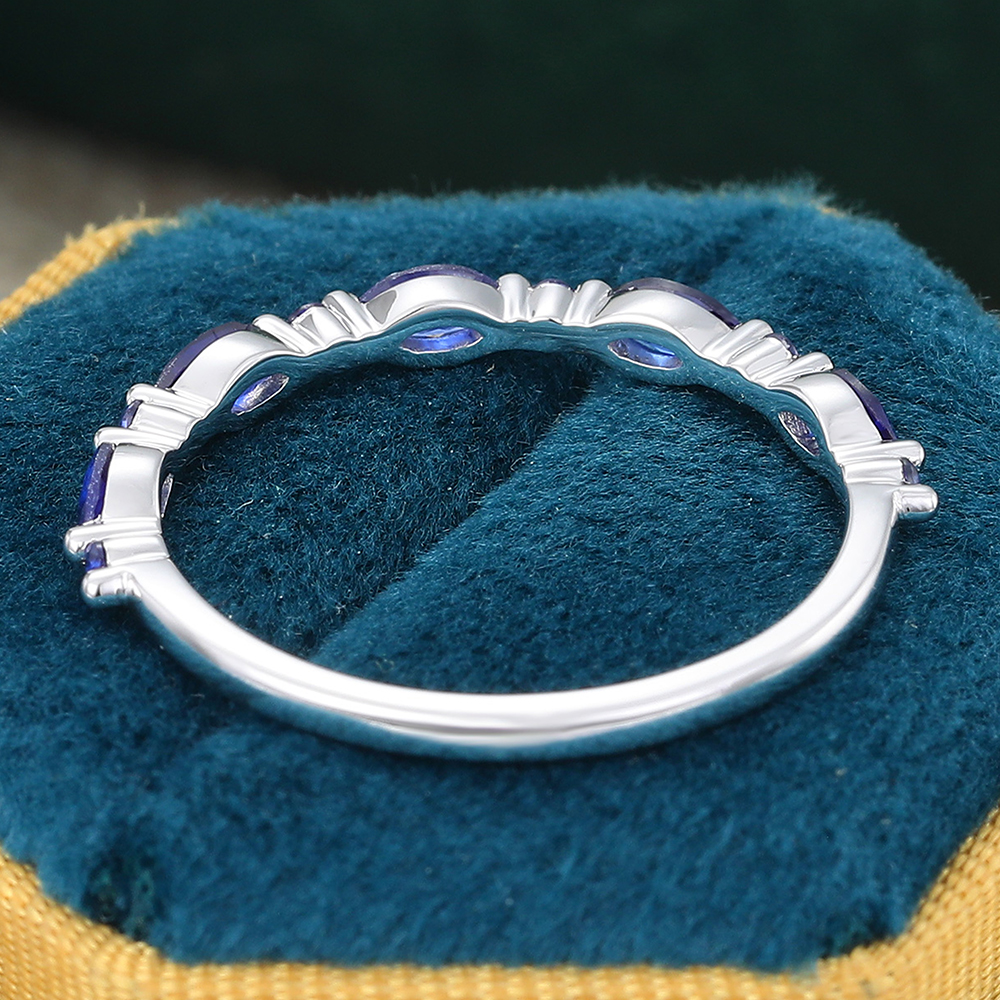 Blue Sapphire Half Eternity Wedding Band