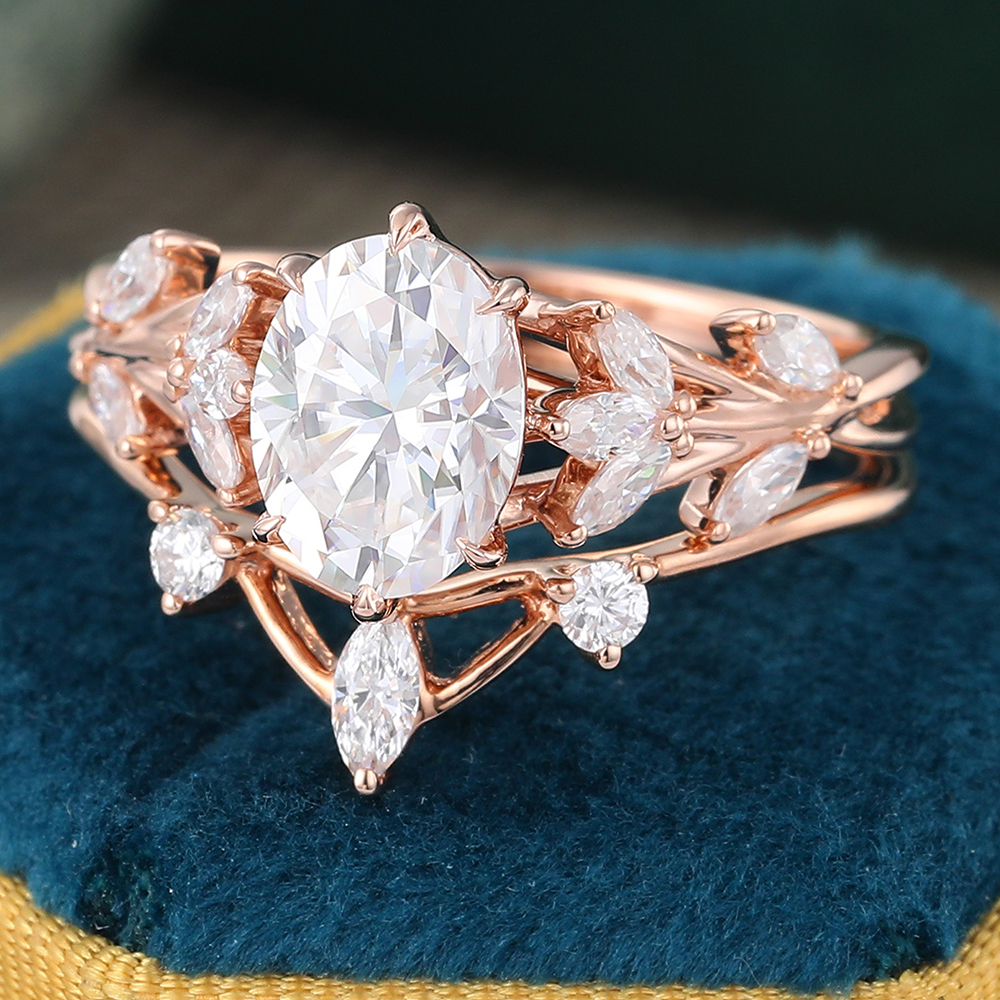 Juyoyo Vintage Moissanite Bridal Ring Set Nature Inspired Diamond Cluster Engagement Ring Set - 2pcs