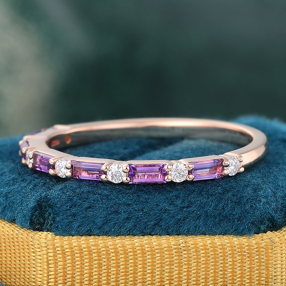 Rose Gold Amethyst Wedding Ring with Side Stones