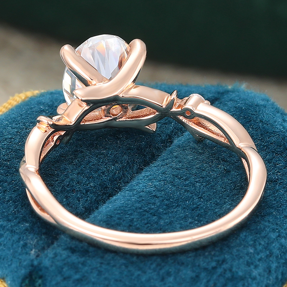 Juyoyo Nature Inspired Oval Cut Moissanite Engagement Ring Twig Vine Bridal Ring in 14K Rose Gold