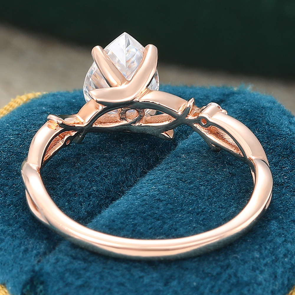 Juyoyo Pear Shaped Moissanite Nature Inspired Engagement Ring Promise Anniversary Ring 14K Rose Gold