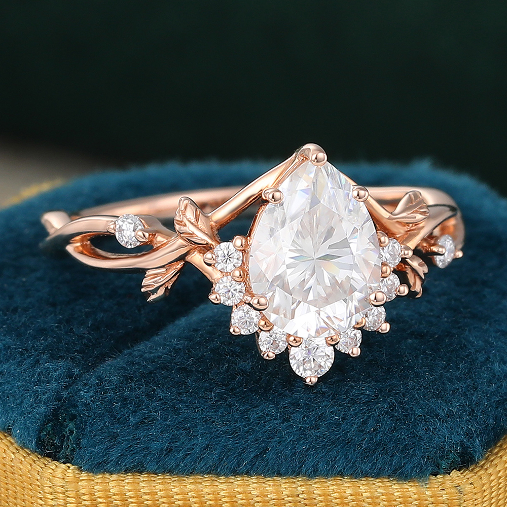 Juyoyo Pear Shaped Moissanite Engagement Ring Half Halo Diamond Ring for Women