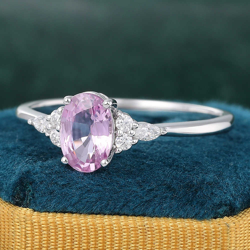 Pink Sapphire Engagement Ring White Gold Engagement Ring
