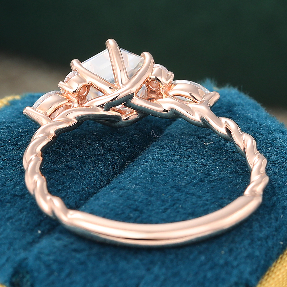 Juyoyo Hexagon Cut Moissanite Twisted Engagement Ring for Women in 14K Rose Gold