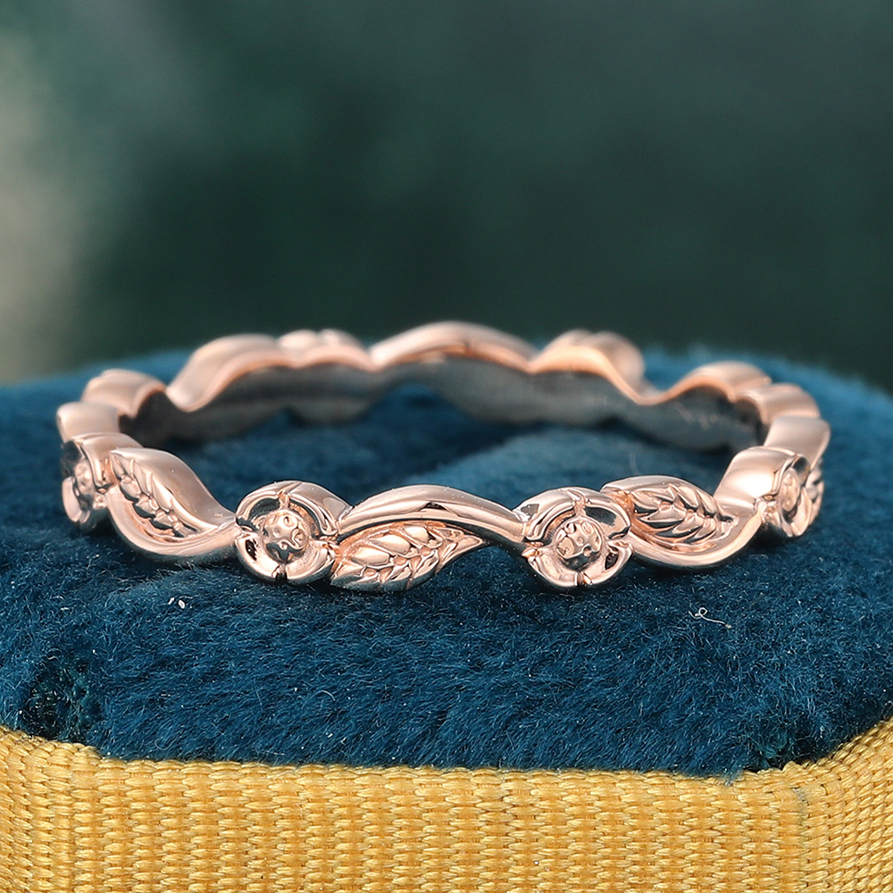 Juyoyo Rose Gold Simple Matching Wedding Band Foliage Stacking Ring Nature Inspired Ring