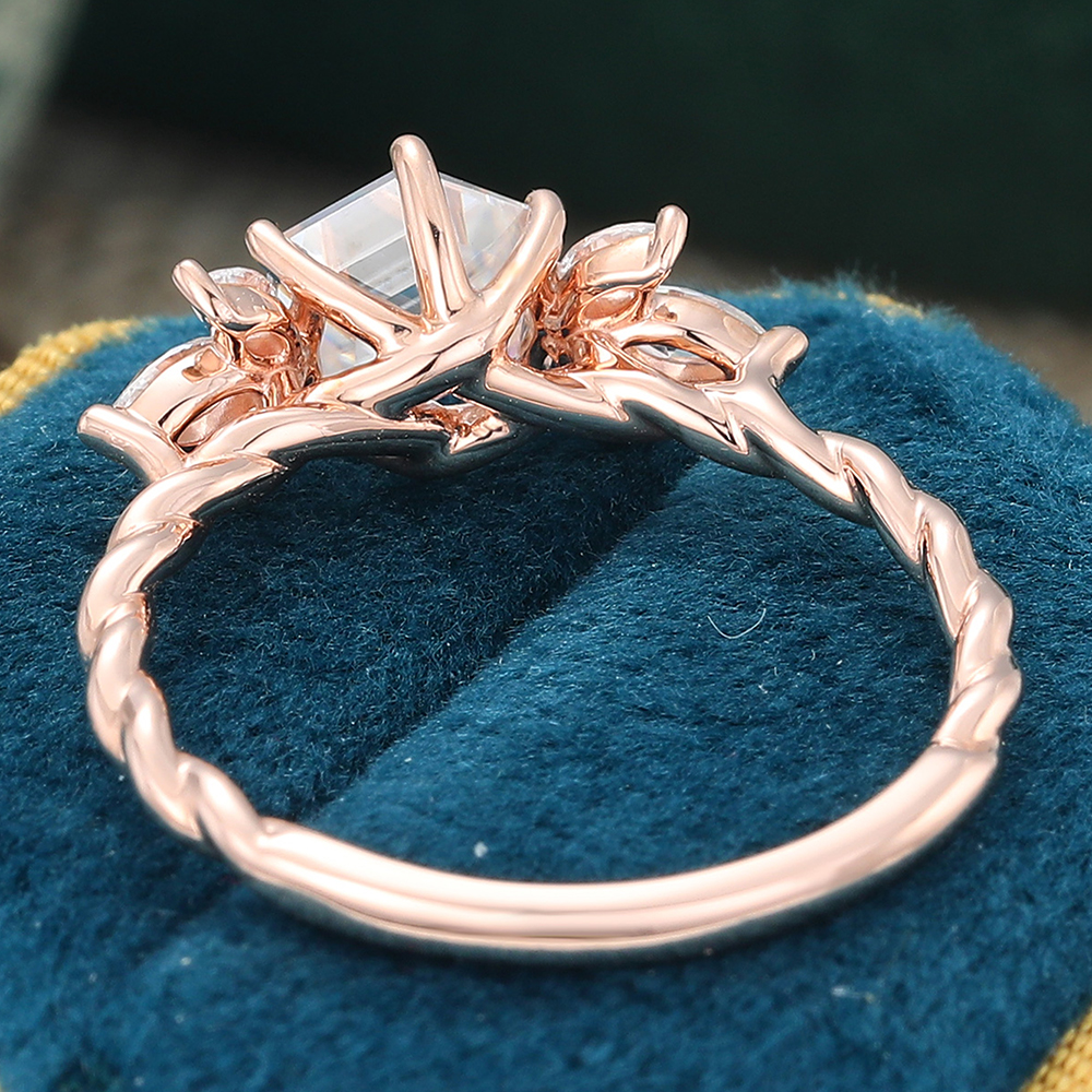 Juyoyo Prong Setting Hexagon Cut Moissanite Twisted Engagement Ring Vintage Rose Gold Bridal Ring