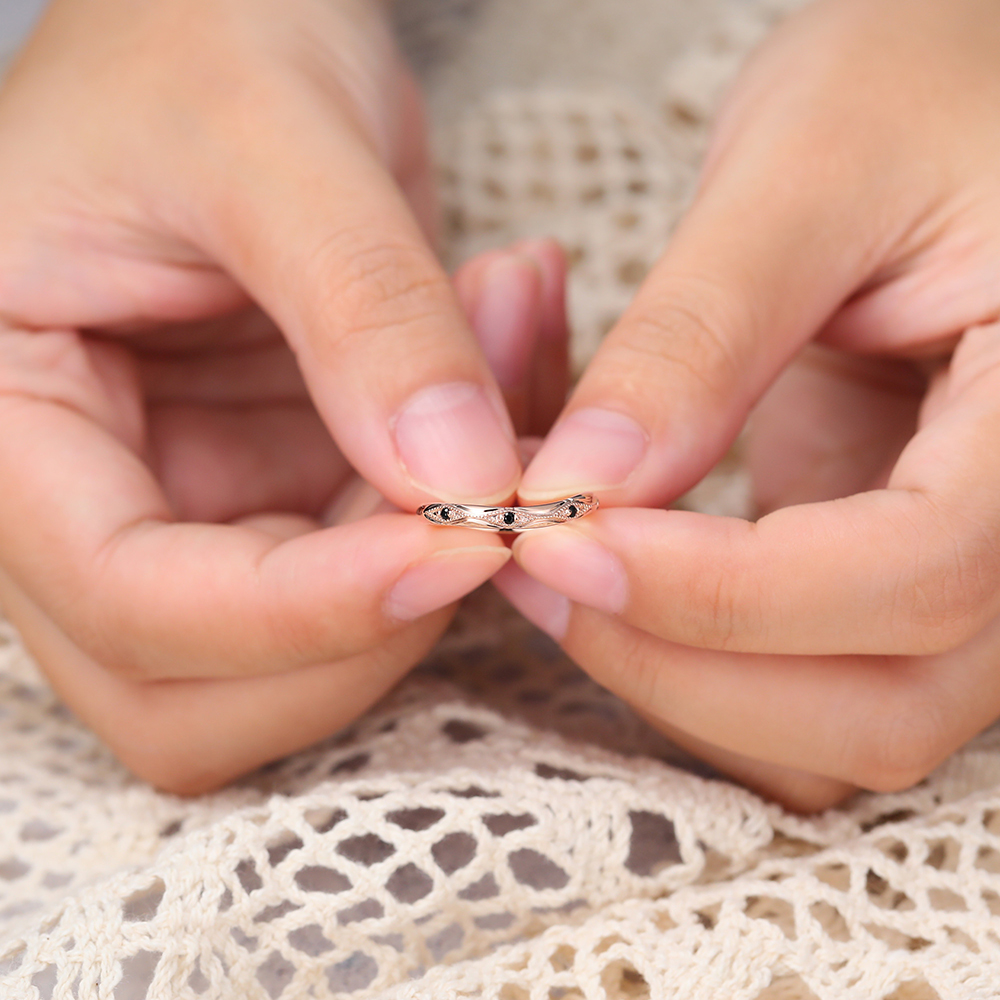 Juyoyo Vintage Black Onyx Wedding Band Rose Gold Stacking Ring for Women & Men