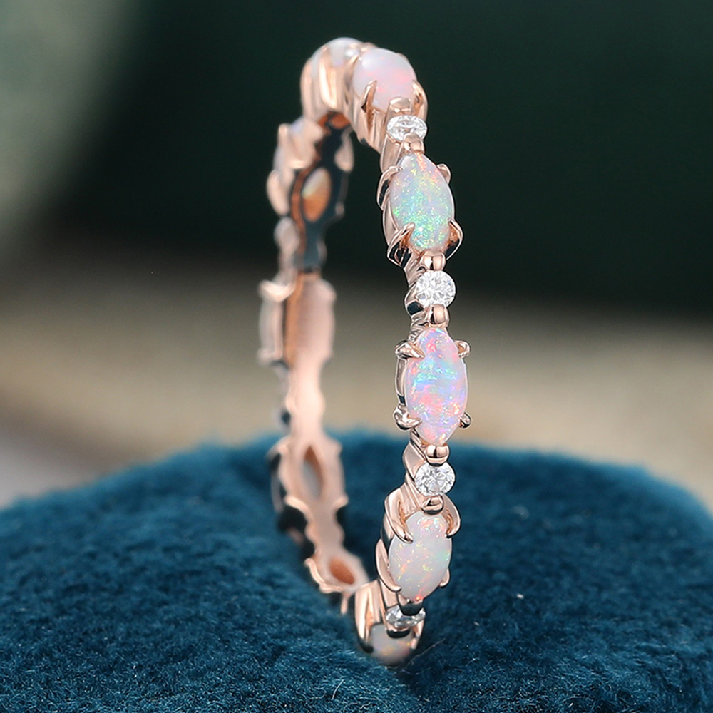Juyoyo Marquise Cut Opal Eternity Wedding Band Stacking Ring October Birthstone Ring Gift