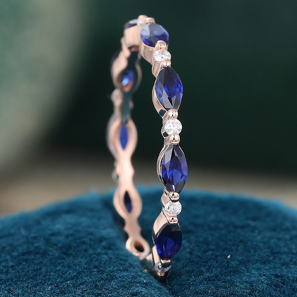 Sapphire & Diamond Eternity Wedding Band Rose Gold Stacking Ring September Birthstone