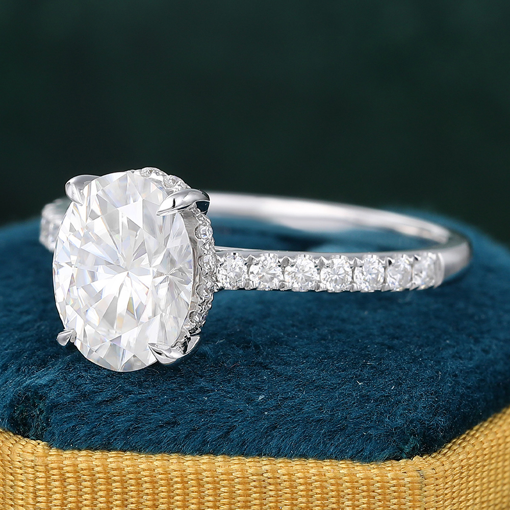 Juyoyo Moissanite Hidden Halo Engagement Ring 4 Claw Prongs Wedding Anniversary Promise Ring