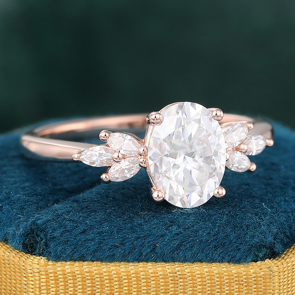 Juyoyo Rose Gold Oval Cut Moissanite Engagement Ring Diamond Accents Women's Bridal Ring