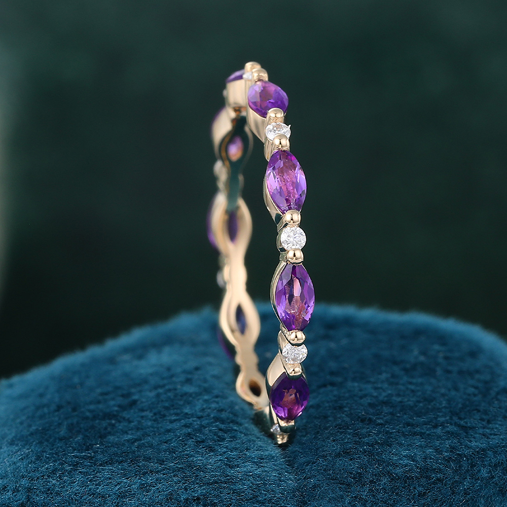 Juyoyo Marquise Cut Amethyst Yellow Gold Stacking Eternity Wedding Band