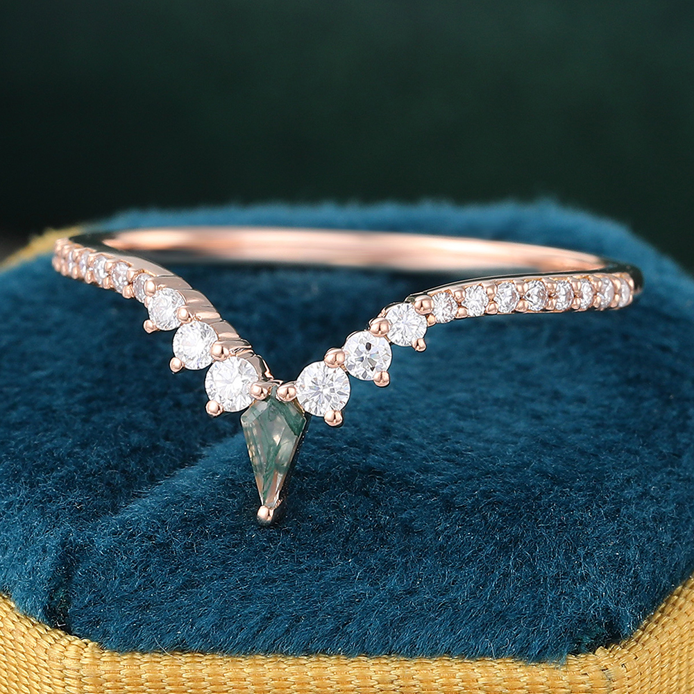 Juyoyo Pave Moss Agate Curved Wedding Band Rose Gold