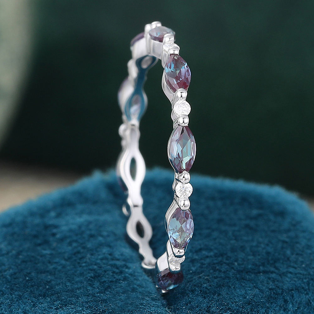 Juyoyo Marquise Cut Alexandrite White Gold Stacking Eternity Wedding Band