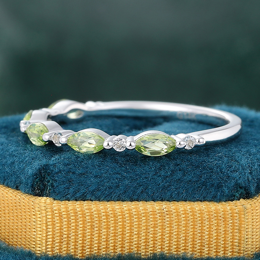 Juyoyo Marquise Cut Peridot White Gold Stacking Half Eternity Wedding Band
