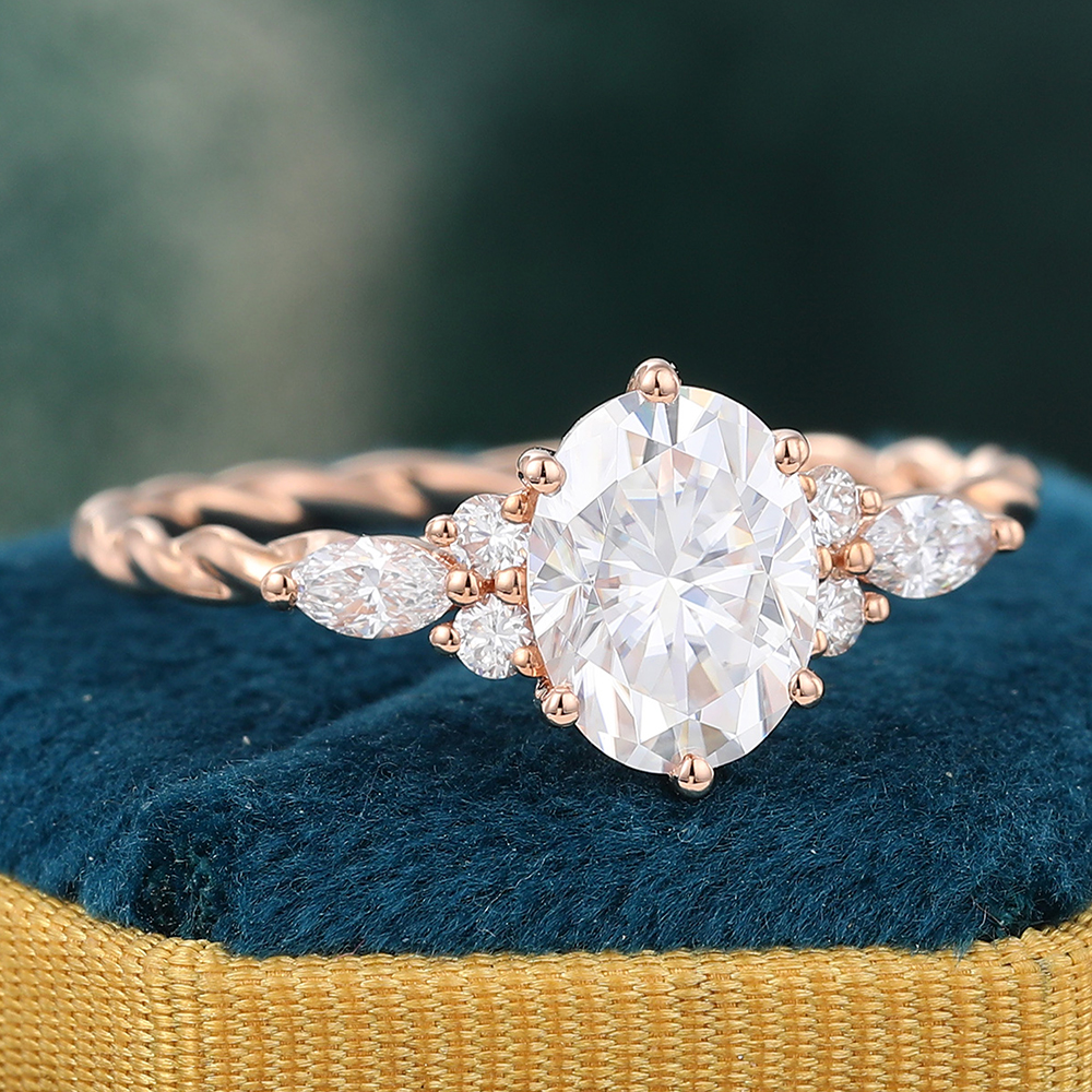 Juyoyo oval cut moissanite rose gold twisted engagement ring