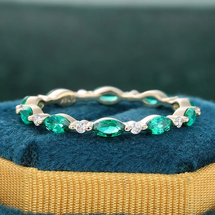 Juyoyo Marquise Cut Emerald Yellow Gold Stacking Eternity Wedding Band